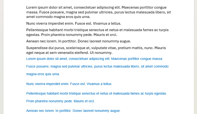 Example of irregular line spacing in paragraphs in Word